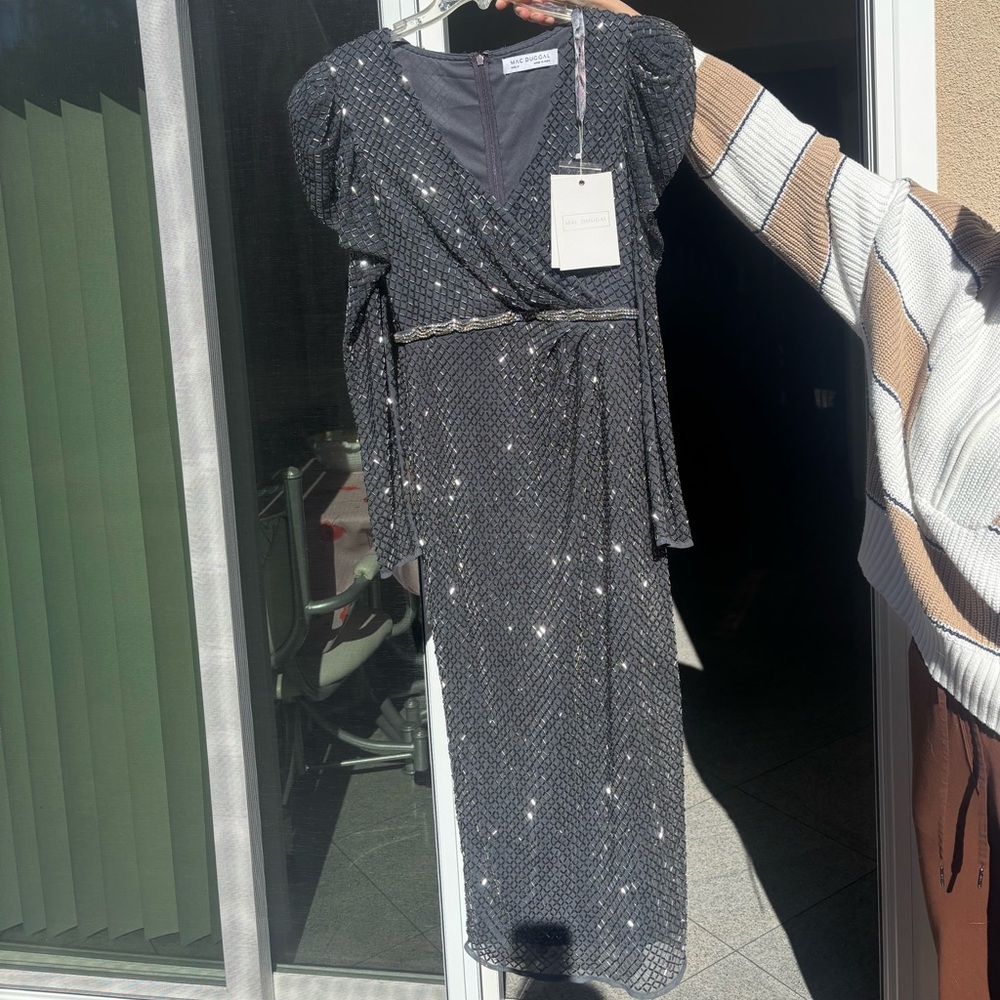 Mac Duggal Black Sequin Long Sleeve Dress